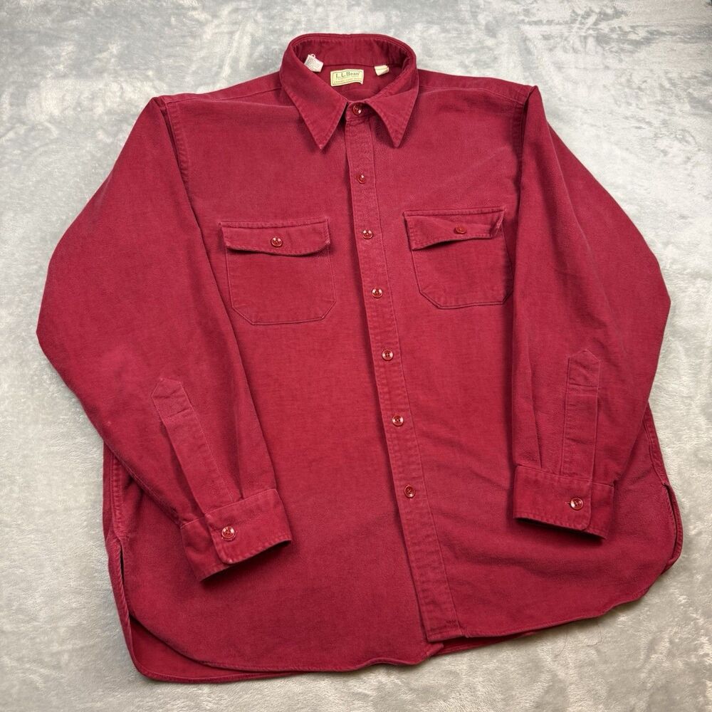 Vintage LL Bean Chamois Cloth Shirt Red Made USA Button Up Workwear Size 18 XL